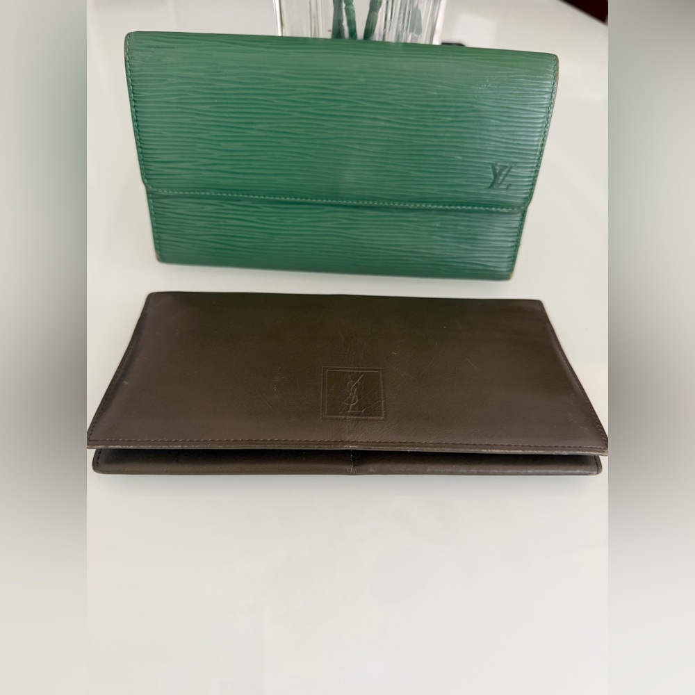 Louis Vuitton Green Epi and YSL Wallet lot of 2